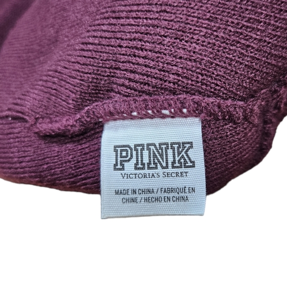 Victoria's Secret PINK NATION Pom Pom Maroon Knit Beanie - Picture 6 of 6
